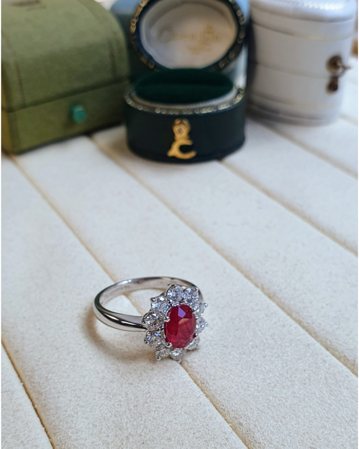 july birthstone ruby ring diamond cluster cavendish jewellers
