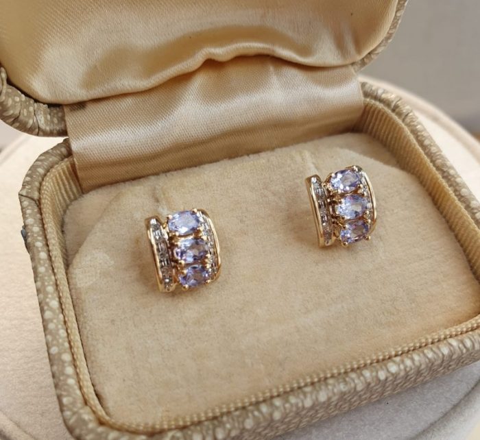Vintage Tanzanite and Diamond Stud Earrings cavendish jewellers