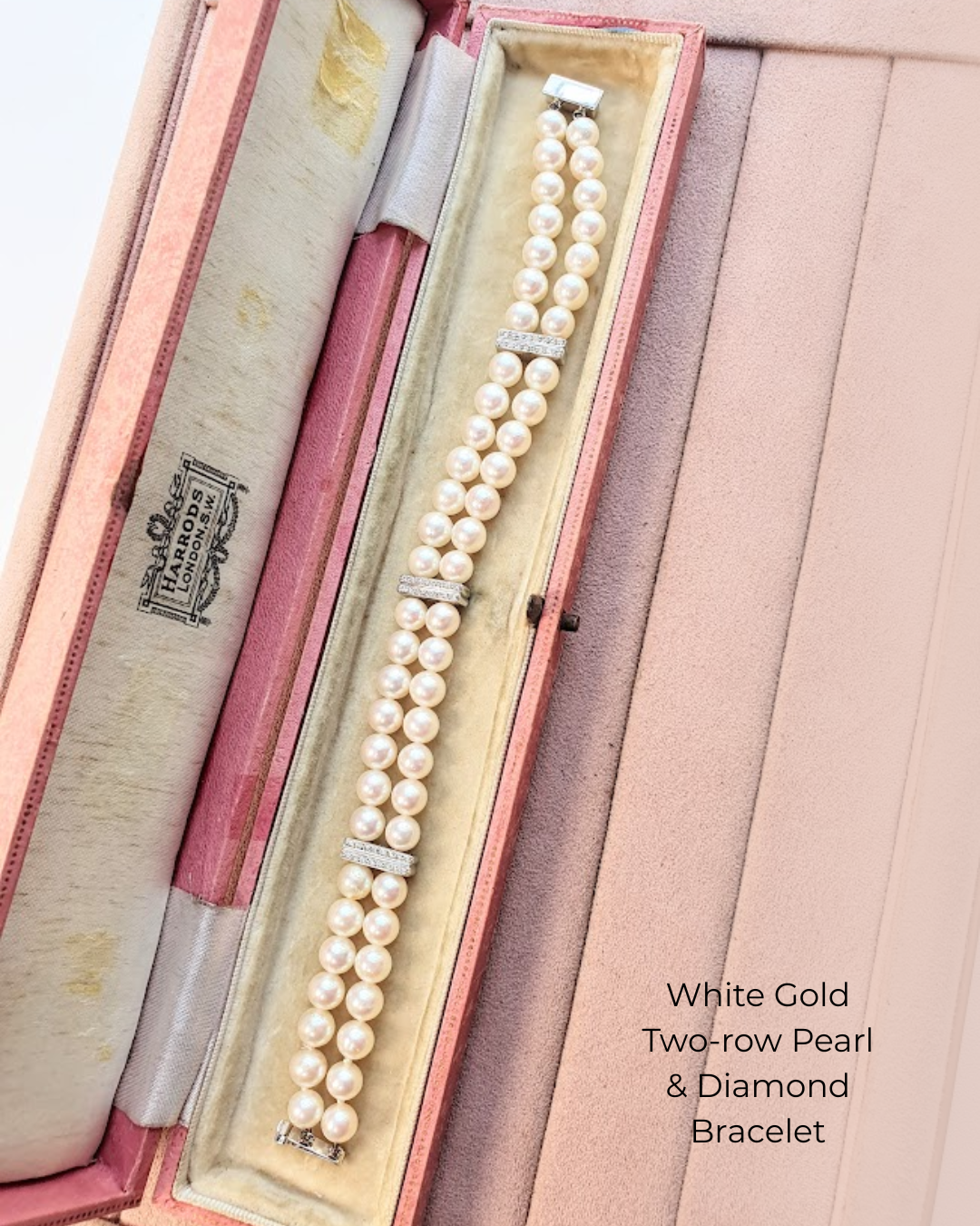 WHITE GOLD TWO-ROW PEARL & DIAMOND BRACELET