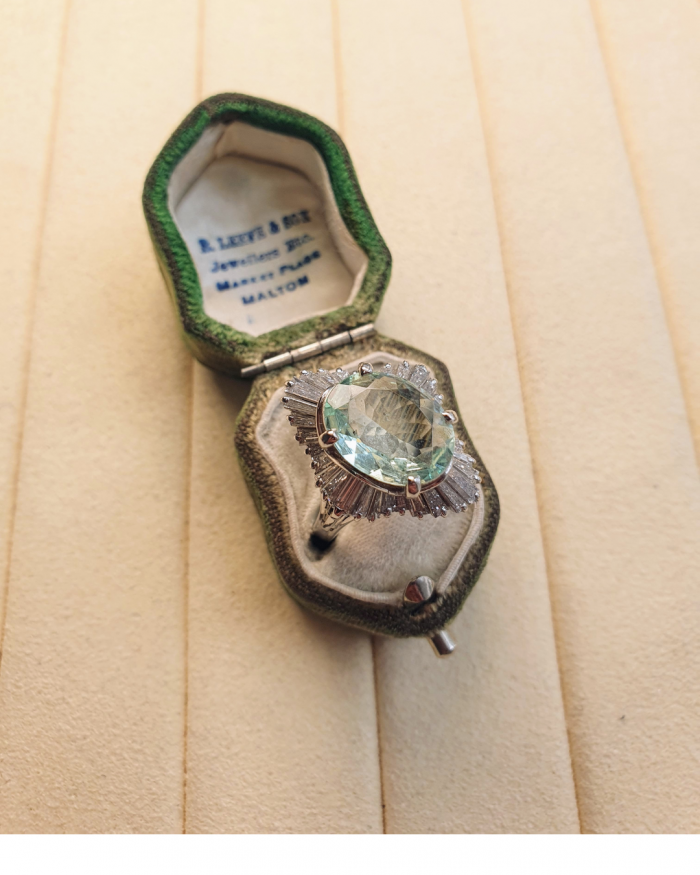 1950s platinum blue green amethyst diamond ballerina ring cavendish jewellers york