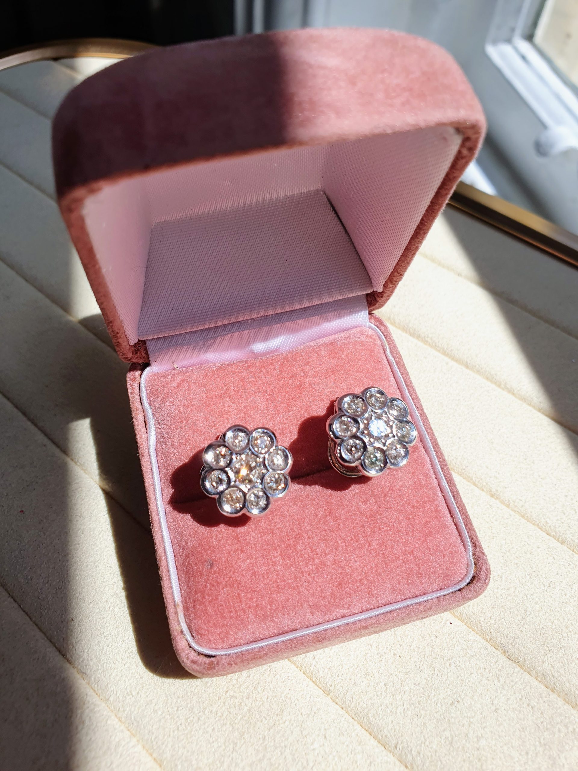 White Gold Diamond Cluster Stud Earrrings