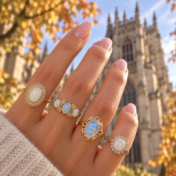 vintage opal ring collection with york minster and autumn trees