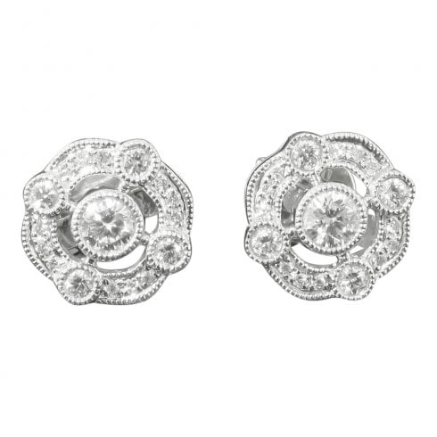18ct White Gold And Diamond Cluster Stud Earrings