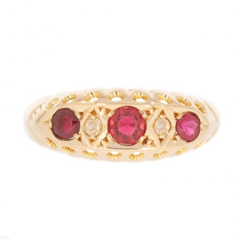 1911 Gold Ruby & Diamond Five-Stone Ring