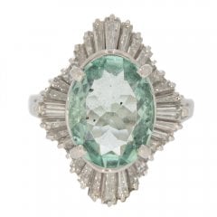 1950s Platinum Green Aquamarine and Diamond Ballerina Ring