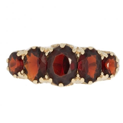 1976 Vintage Gold Garnet Five Stone Ring