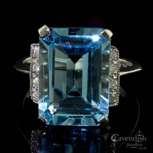 9ct White Gold Blue Topaz and Diamond Ring