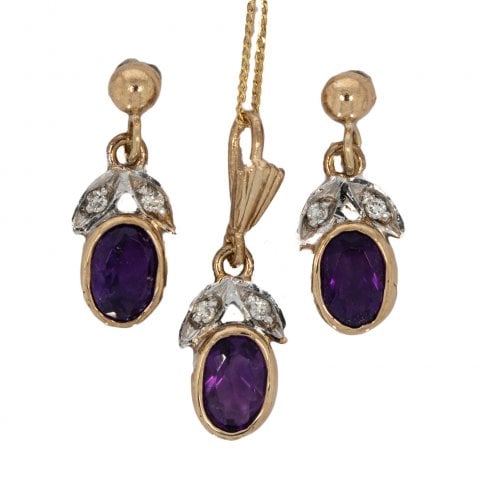 Amethyst and Diamond Pendant and Earring Set