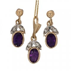 Amethyst and Diamond Pendant and Earring Set