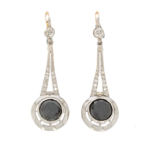 Antique Art Deco Black Diamond Drop Earrings