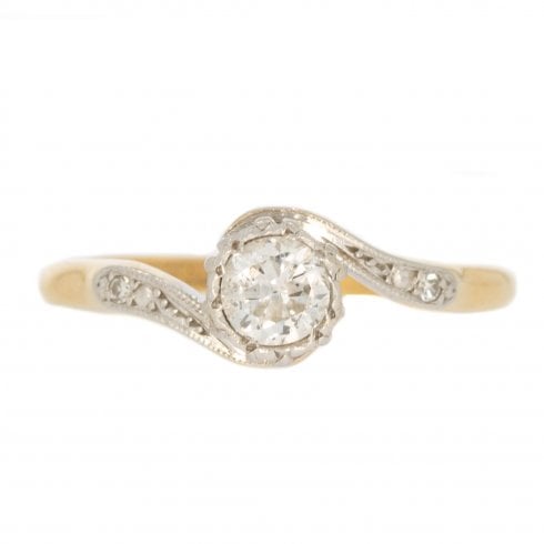Antique Art Deco Gold Diamond Solitaire Twist Ring