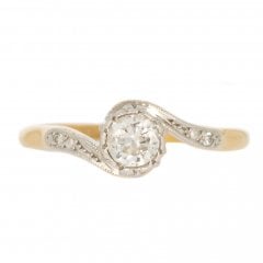 Antique Art Deco Gold Diamond Solitaire Twist Ring