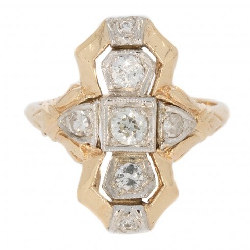 Antique Art Deco Gold Diamond Tablet Ring