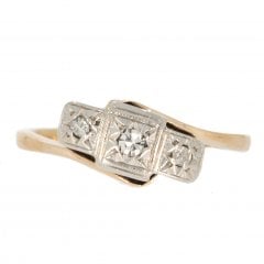 Antique Art Deco Gold Diamond Three-Stone Twist Ring