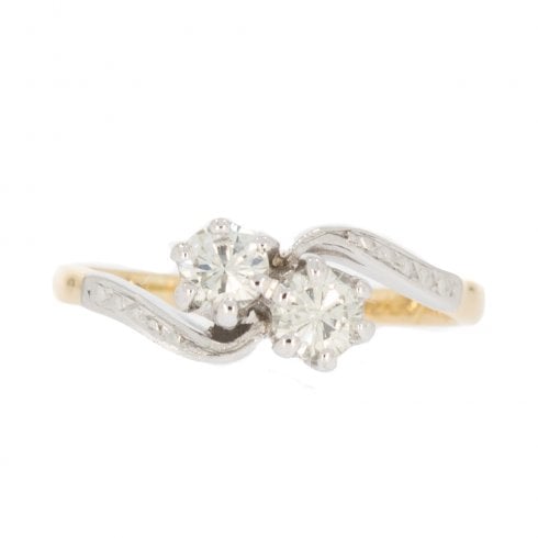 Antique Art Deco Gold Diamond Two-Stone Crossover Ring