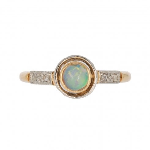 Antique Art Deco Gold Opal & Diamond Ring