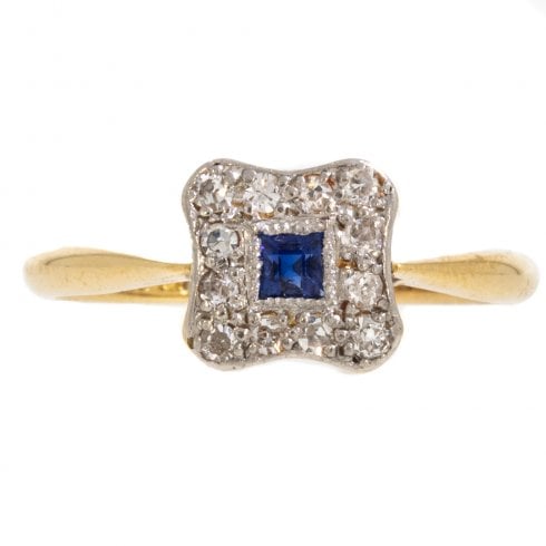 Antique Art Deco Gold, Sapphire And Diamond Cluster Ring