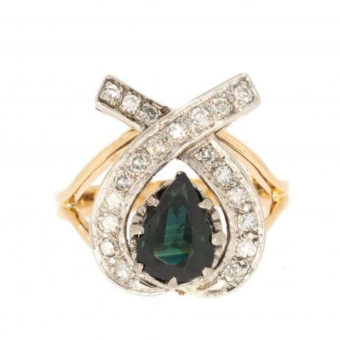 Antique Art Deco Gold Sapphire & Diamond Cluster Ring