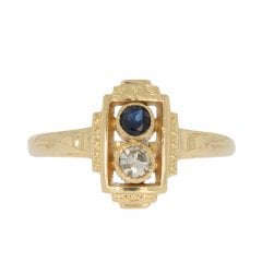 Antique Art Deco Gold Sapphire & Diamond Two Stone Ring
