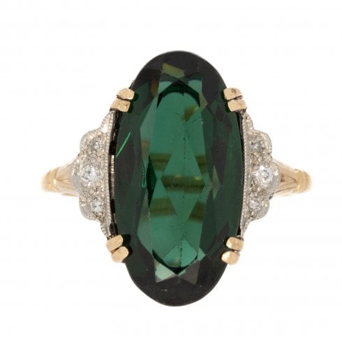 Antique Art Deco Gold Tourmaline & Diamond Dress Ring