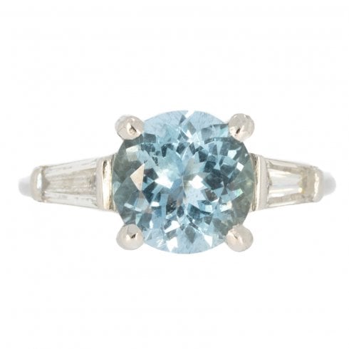 Antique Art Deco Platinum Aquamarine and Diamond Ring