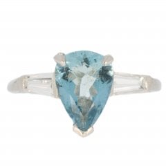 Antique Art Deco Platinum Aquamarine and Diamond Ring