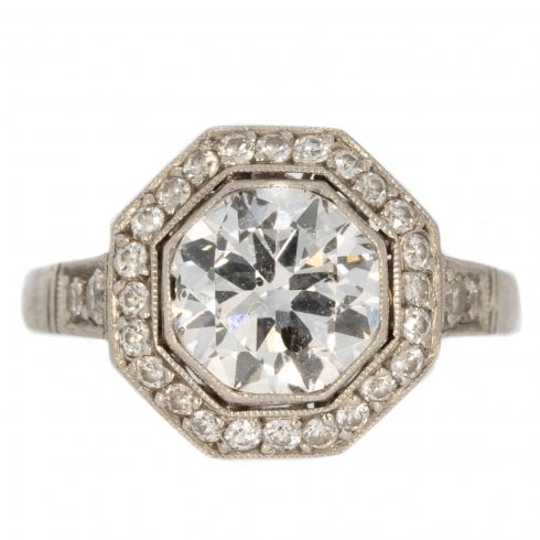 Antique Art Deco Platinum Diamond Halo Ring