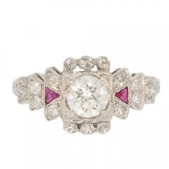 Antique Art Deco Platinum Diamond & Ruby Cluster Ring