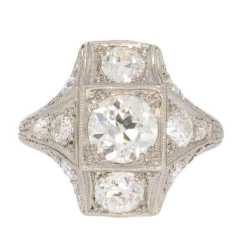 Antique Art Deco Platinum Diamond Tablet Ring