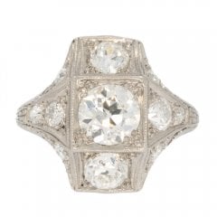 Antique Art Deco Platinum Diamond Tablet Ring