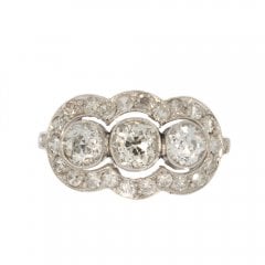 Antique Art Deco Platinum Diamond Three-Stone Cluster Ring