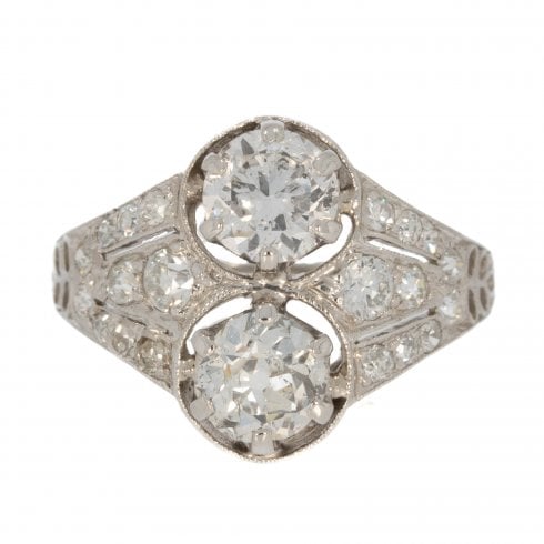 Antique Art Deco Platinum Diamond Two Stone Ring