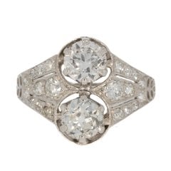 Antique Art Deco Platinum Diamond Two Stone Ring