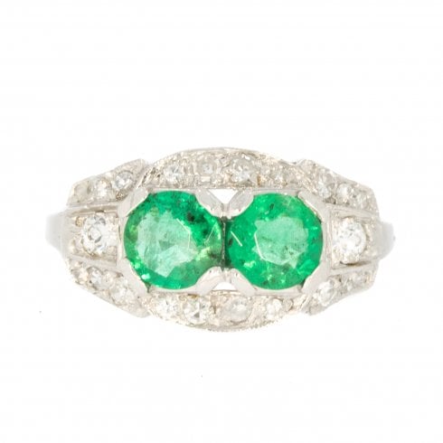 Antique Art Deco Platinum Emerald & Diamond Ring
