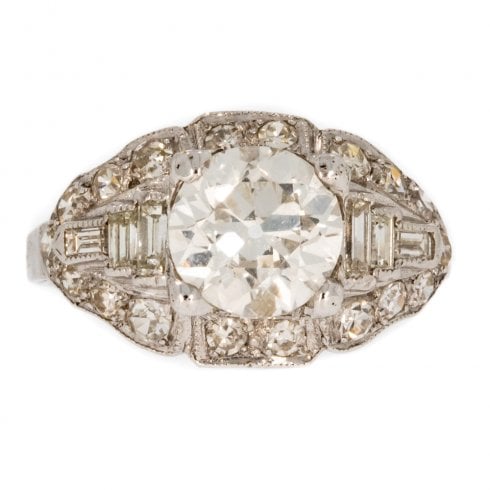 Antique Art Deco Platinum Mixed Cut Diamond Cluster Ring