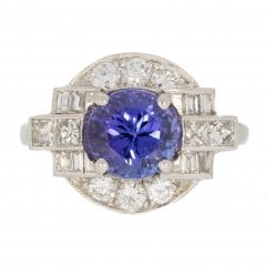 Antique Art Deco Platinum Tanzanite & Diamond Cluster Ring