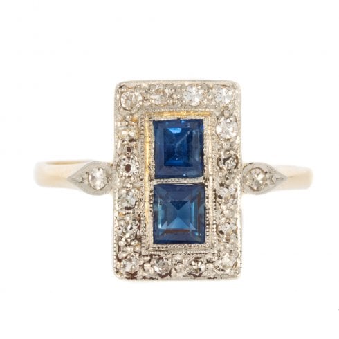 Antique Art Deco Sapphire & Diamond Tablet Ring