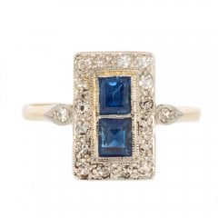 Antique Art Deco Sapphire & Diamond Tablet Ring