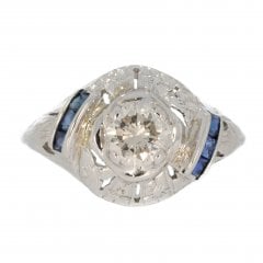 Antique Art Deco White Gold Diamond & Sapphire Cluster Ring