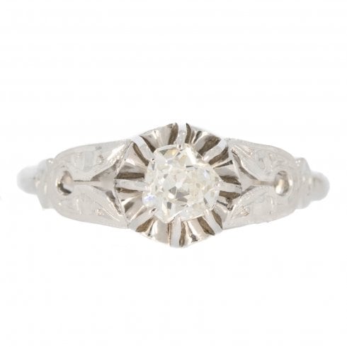 Antique Art Deco White Gold Diamond Solitaire Ring