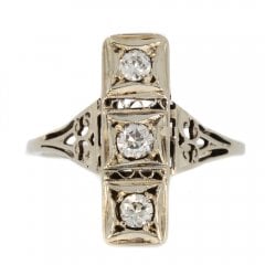 Antique Art Deco White Gold Diamond Three Stone Tablet Ring
