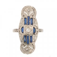 Antique Art Deco White Gold Sapphire & Diamond Tablet Ring