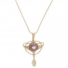 Antique Art Nouveau Gold Amethyst & Cultured Pearl Necklace