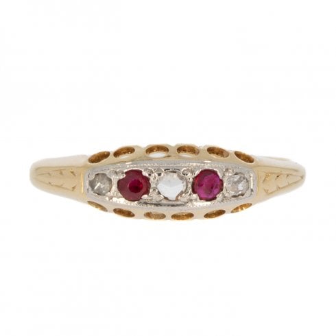 Antique Charming Ruby & Diamond Five Stone Ring