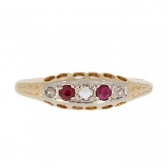 Antique Charming Ruby & Diamond Five Stone Ring