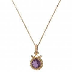 Antique Edwardian Gold Amethyst & Seed Pearl Pendant