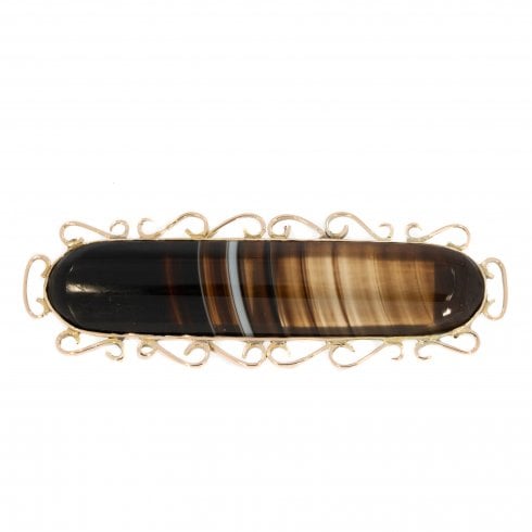 Antique Edwardian Gold Banded Agate Brooch