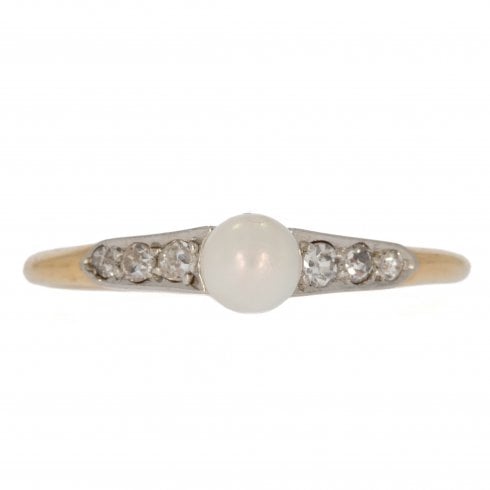 Antique Edwardian Gold Cult. Pearl & Diamond Ring