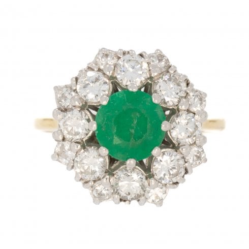 Antique Edwardian Gold Emerald & Diamond Cluster Ring