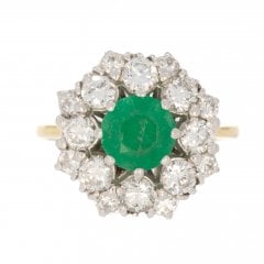 Antique Edwardian Gold Emerald & Diamond Cluster Ring